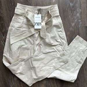 ZARA Women’s Cream Belted Leather Pants